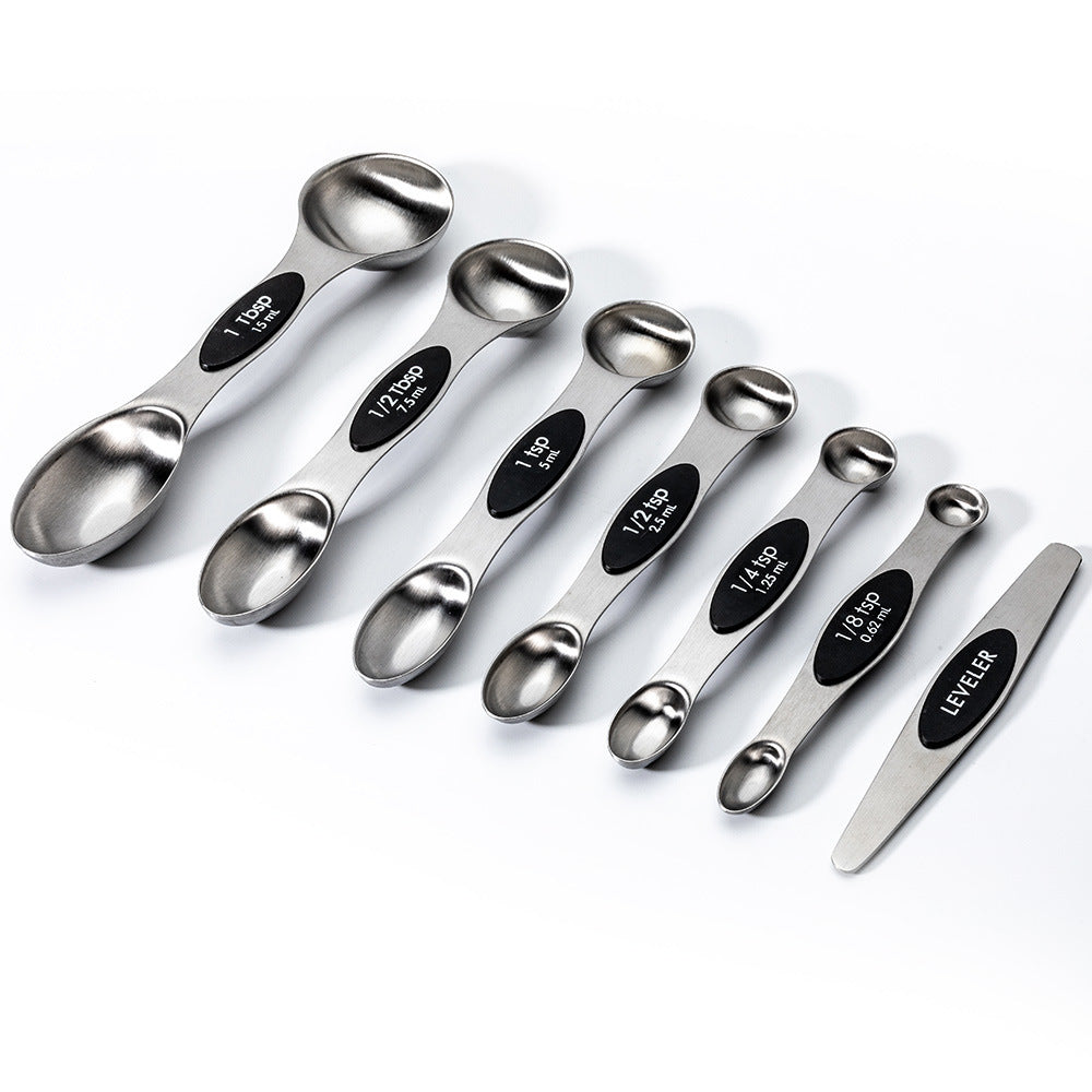 Kitchen Stainless Steel Magnetic Suction Double Head Measuring Spoon 8-piece Set