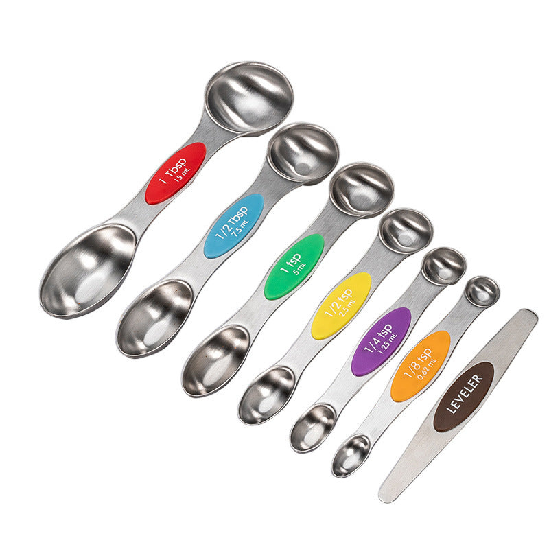 Kitchen Stainless Steel Magnetic Suction Double Head Measuring Spoon 8-piece Set